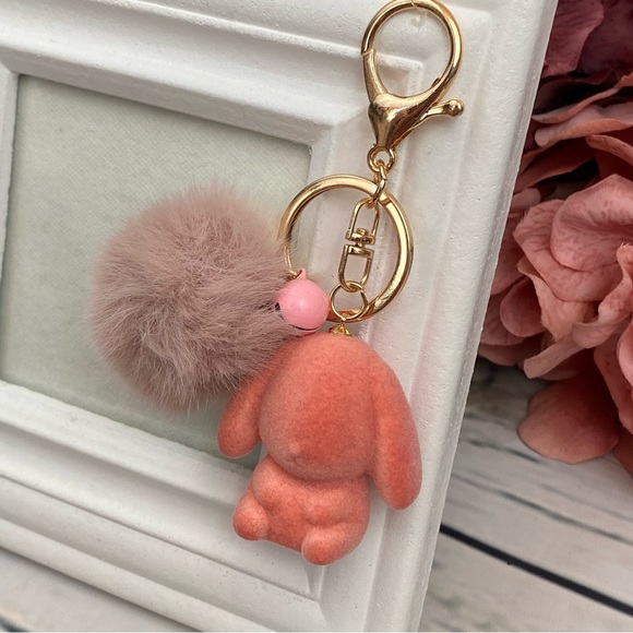 Pink Felt Bunny Charm with Pink Pom Pom Keychain - Picture 3 of 11
